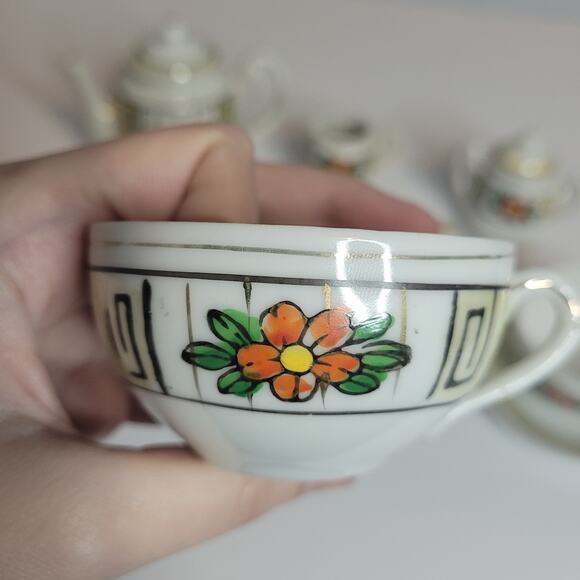 Japanese Miniature Toy Tea Set Floral Bone China Collectible White Red Flower - Picture 3 of 15